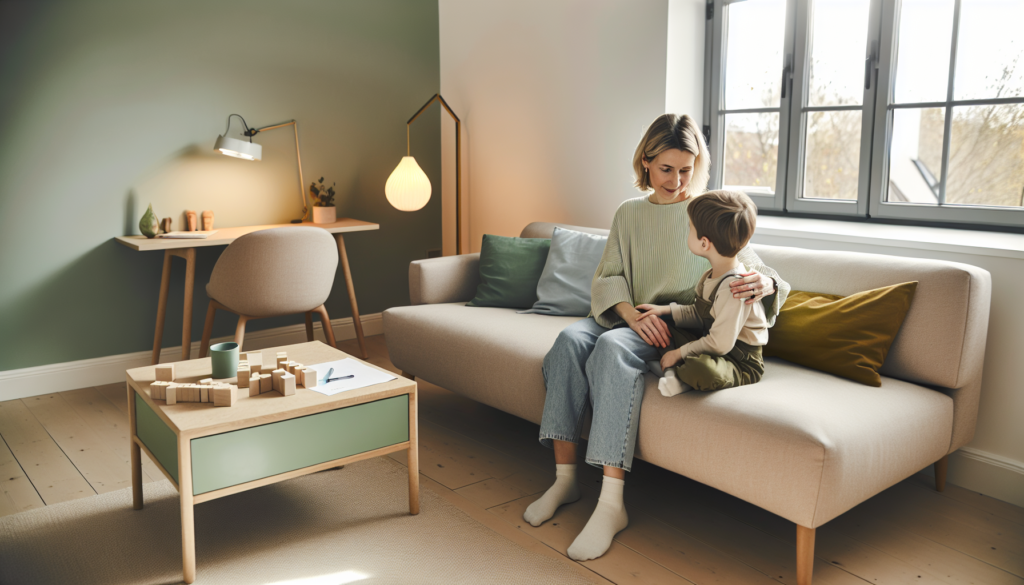 Батько підтримує дитину вдома під час стресу від сирен, спокійна нейтральна сцена