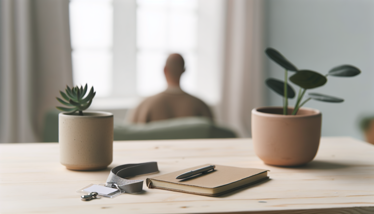 Спокійне робоче місце волонтера з блокнотом і чашкою, фігура знята зі спини, атмосфера відновлення